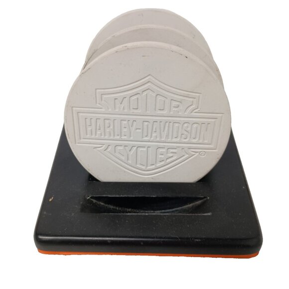 Vintage 2005 Harley Davidson Monogramed Ceramic Coaster Set of Three With Holder - Picture 1 of 10